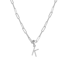 Load image into Gallery viewer, 14k White Gold &amp; Diamond Paperclip Initial Necklace