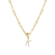 Load image into Gallery viewer, 14k Yellow Gold &amp; Diamond Paperclip Initial Necklace