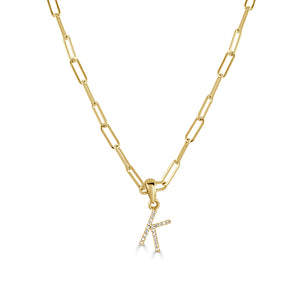 14k Yellow Gold & Diamond Paperclip Initial Necklace