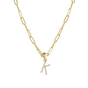 14k Yellow Gold & Diamond Paperclip Initial Necklace