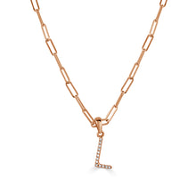 Load image into Gallery viewer, 14k Rose Gold &amp; Diamond Paperclip Initial Necklace