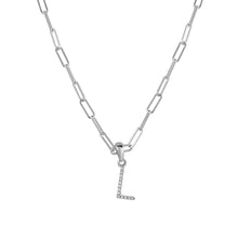 Load image into Gallery viewer, 14k White Gold &amp; Diamond Paperclip Initial Necklace