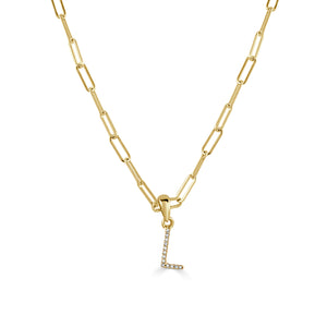 14k Yellow Gold & Diamond Paperclip Initial Necklace