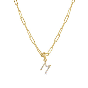 14k Yellow Gold & Diamond Paperclip Initial Necklace