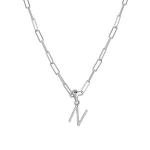 14k White Gold & Diamond Paperclip Initial Necklace