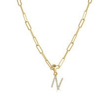 Load image into Gallery viewer, 14k Yellow Gold &amp; Diamond Paperclip Initial Necklace