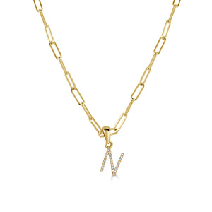 14k Yellow Gold & Diamond Paperclip Initial Necklace