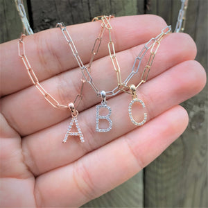 14k Rose Gold & Diamond Paperclip Initial Necklace – Sabrina Design