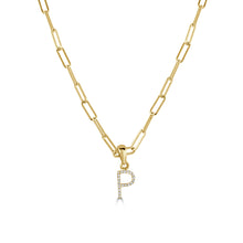 Load image into Gallery viewer, 14k Yellow Gold &amp; Diamond Paperclip Initial Necklace