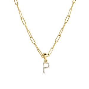 14k Yellow Gold & Diamond Paperclip Initial Necklace