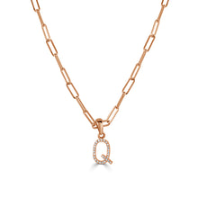 Load image into Gallery viewer, 14k Rose Gold &amp; Diamond Paperclip Initial Necklace