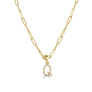 14k Yellow Gold & Diamond Paperclip Initial Necklace