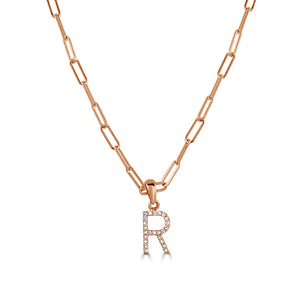14k Rose Gold & Diamond Paperclip Initial Necklace
