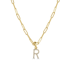 14k Yellow Gold & Diamond Paperclip Initial Necklace