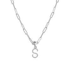 Load image into Gallery viewer, 14k White Gold &amp; Diamond Paperclip Initial Necklace