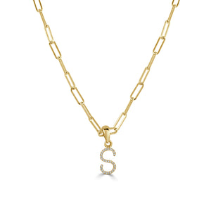 14k Yellow Gold & Diamond Paperclip Initial Necklace