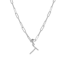 Load image into Gallery viewer, 14k White Gold &amp; Diamond Paperclip Initial Necklace