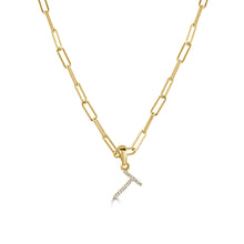 Load image into Gallery viewer, 14k Yellow Gold &amp; Diamond Paperclip Initial Necklace