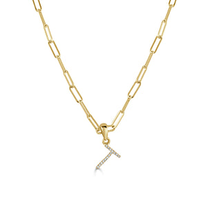 14k Yellow Gold & Diamond Paperclip Initial Necklace