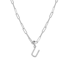 Load image into Gallery viewer, 14k White Gold &amp; Diamond Paperclip Initial Necklace