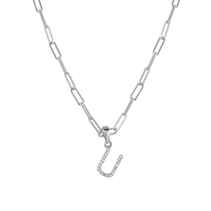 14k White Gold & Diamond Paperclip Initial Necklace
