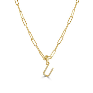 14k Yellow Gold & Diamond Paperclip Initial Necklace