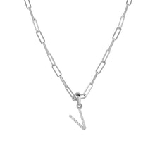 Load image into Gallery viewer, 14k White Gold &amp; Diamond Paperclip Initial Necklace