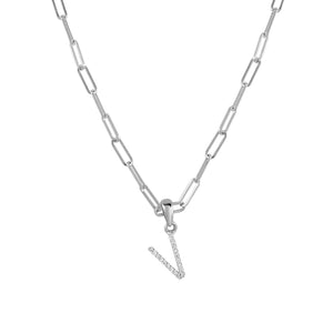 14k White Gold & Diamond Paperclip Initial Necklace