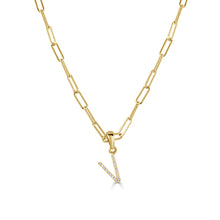 Load image into Gallery viewer, 14k Yellow Gold &amp; Diamond Paperclip Initial Necklace