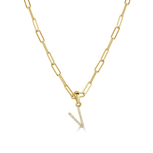 14k Yellow Gold & Diamond Paperclip Initial Necklace