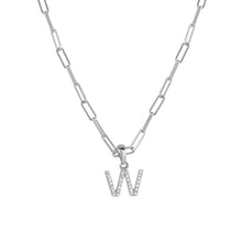Load image into Gallery viewer, 14k White Gold &amp; Diamond Paperclip Initial Necklace