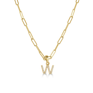 14k Yellow Gold & Diamond Paperclip Initial Necklace