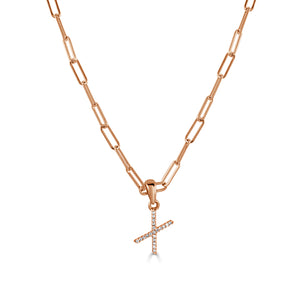 14k Rose Gold & Diamond Paperclip Initial Necklace