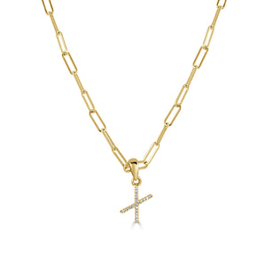 14k Yellow Gold & Diamond Paperclip Initial Necklace