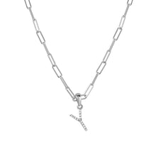 Load image into Gallery viewer, 14k White Gold &amp; Diamond Paperclip Initial Necklace