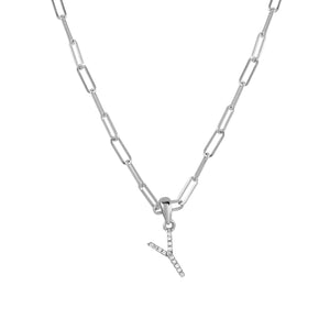 14k White Gold & Diamond Paperclip Initial Necklace