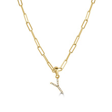 Load image into Gallery viewer, 14k Yellow Gold &amp; Diamond Paperclip Initial Necklace