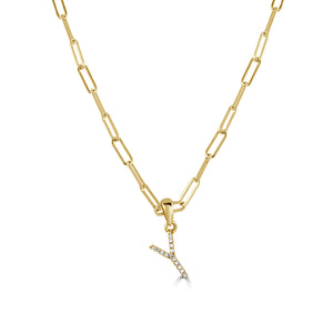 14k Yellow Gold & Diamond Paperclip Initial Necklace