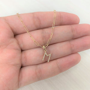 14k Yellow Gold & Diamond Paperclip Initial Necklace