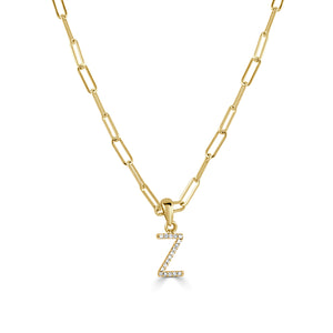 14k Yellow Gold & Diamond Paperclip Initial Necklace