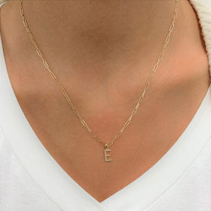 14k Yellow Gold & Diamond Paperclip Initial Necklace