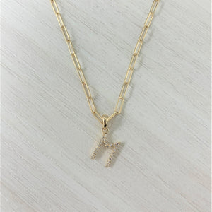 14k Yellow Gold & Diamond Paperclip Initial Necklace