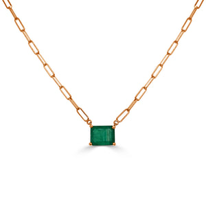 14k Gold & Emerald Paperclip Link Necklace