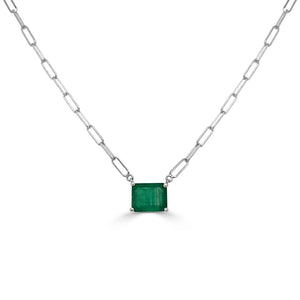 14k Gold & Emerald Paperclip Link Necklace