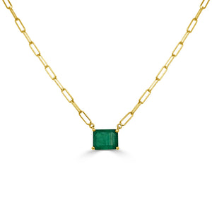 14k Gold & Emerald Paperclip Link Necklace
