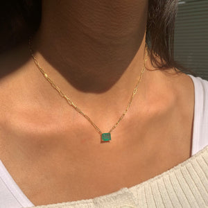 14k Gold & Emerald Paperclip Link Necklace