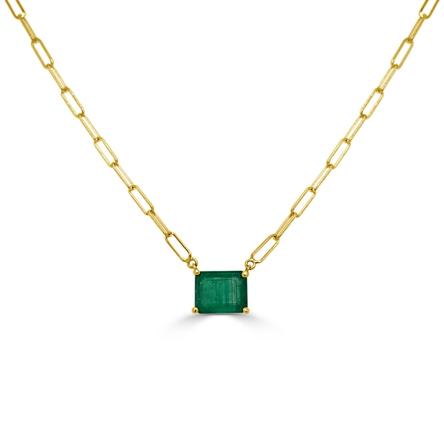 14k Gold & Emerald Paperclip Link Necklace