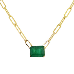 14k Gold & Emerald Paperclip Link Necklace