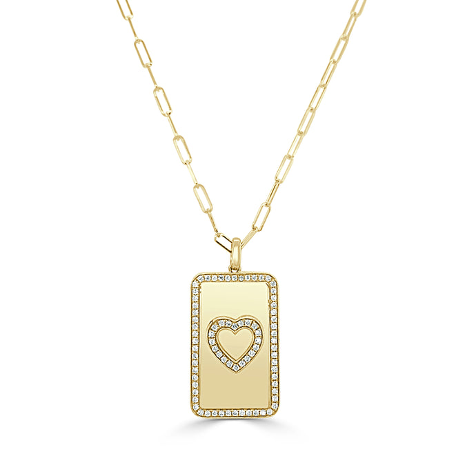 14k Gold & Diamond Heart Paperclip Necklace