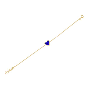 14k Gold & Diamond Lapis Heart Bracelet